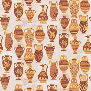 Muggle of Jugs linen by Annika Reed in orange, flat sample of painted jugs and vases