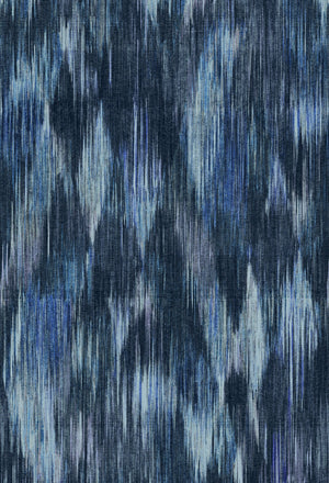 Spectre Ikat wallpaper by Victoria Sanders in blue, flat sample of a blurred ikat design
