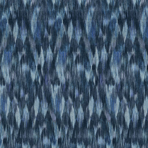 Spectre Ikat wallpaper by Victoria Sanders in blue, pattern sample of a blurred ikat design