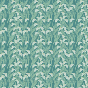 Calla Lily wallpaper by Annika Reed in green and white, full repeat of calla lilies