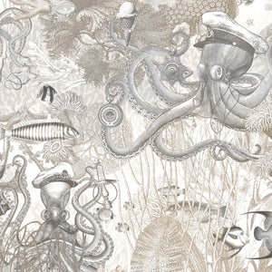 Octopus wallpaper by Brand McKenzie in black, close-up of octopus and sea life