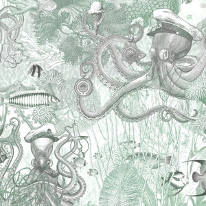 Octopus wallpaper by Brand McKenzie in grey, close-up of octopus and sea life