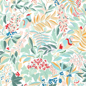 Olympia wallpaper by Claire de Quénetain in pink and red, full repeat of a hand-painted floral design