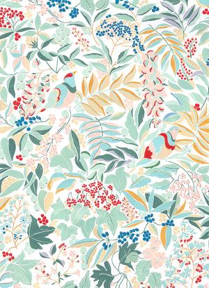 Olympia wallpaper by Claire de Quénetain in pink and red, full repeat of a hand-painted floral design