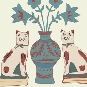 Pair of Cats Linen Fabric by Annika Reed Studio