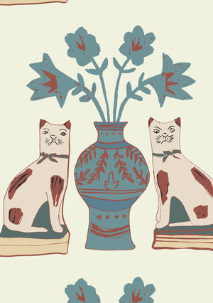Pair of Cats Linen Fabric by Annika Reed Studio