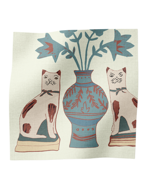 Pair of Cats Linen Fabric in Granny’s House