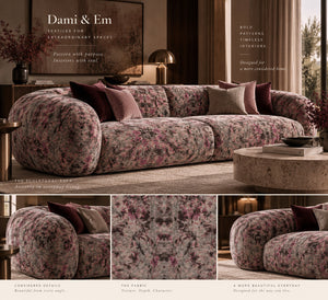 Pale Rose Marble velvet by Dami and Em Design in pink, a marble design in a living room