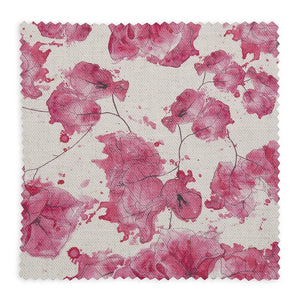 Paperflower linen by Bethie Tricks in pink, full repeat of painted paper flowers