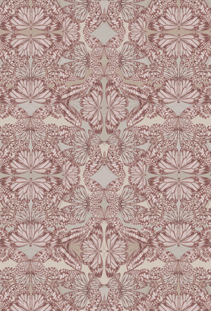 Papilio wallpaper by Victoria Sanders in pink, full repeat of a mirrored butterfly design