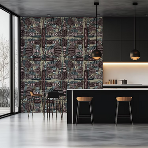 Passementerie in Mossy Pine wallpaper by Dami and Em Design in pink, tassels and trimmings in a kitchen