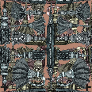 Passementerie wallpaper by Dami and Em Design in peach, pattern sample of tassels and trimmings