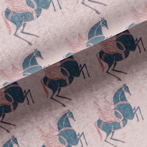 Pegasus velvet by Annika Reed in navy and pink, in soft folds showing winged horses