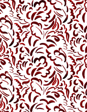 Pia linen by Claire de Quénetain in red, pattern sample of scattered leaves