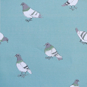 Pigeon in Turquoise fabric by Seed Home Designs in turquoise, full repeat of watercolour pigeons