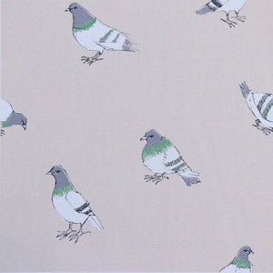 Pigeon in Turquoise fabric by Seed Home Designs in turquoise, pattern sample of watercolour pigeons