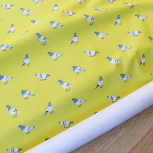 Pigeon in Grey fabric by Seed Home Designs in grey, pattern sample of watercolour pigeons