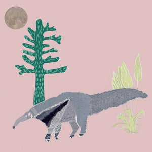 The Anteater wallpaper by Annika Reed in pink, close-up of anteaters and trees