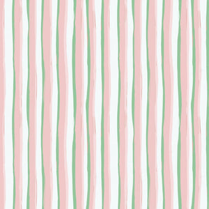 Beside the Seaside wallpaper by Annika Reed in pink and green, full repeat of seaside stripes