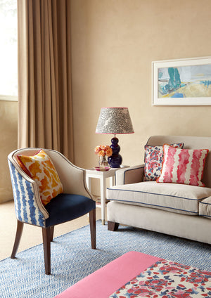 Waves linen by Bethie Tricks in pink, inky waves in a living room