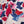 Pink and Blue linen by Bethie Tricks in pink and blue, draped, showing painted blooms