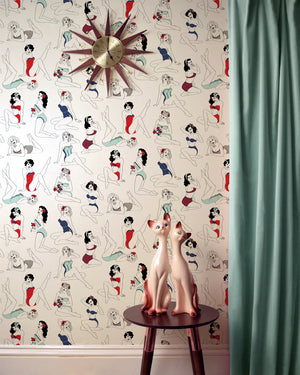 Pin Up wallpaper by Dupenny in multicolour, pin-up girls on a feature wall
