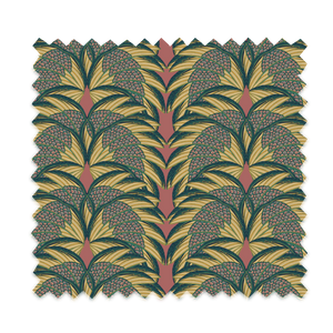Plume velvet by Tatie Lou in pink and gold, full repeat of Deco plumes