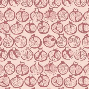 Pomegranate wallpaper by Annika Reed in pink, flat sample of pomegranates