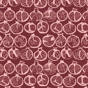 Pomegranate wallpaper by Annika Reed in burgundy, full repeat of pomegranates