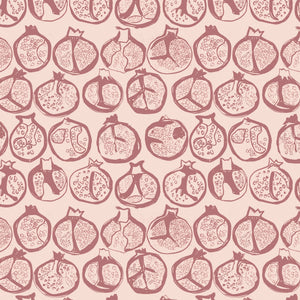 Pomegranate linen by Annika Reed in pink, full repeat of pomegranates