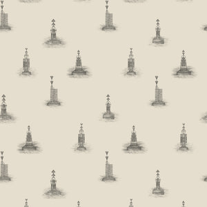 Cardinal wallpaper by XV Interiors in cream, flat sample of lighthouses and buoys