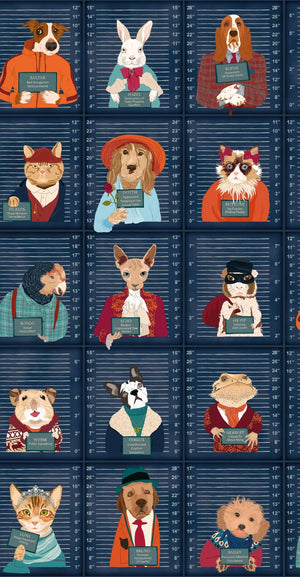Resisting Arrest wallpaper by Brand McKenzie in navy, close-up of animal mugshot portraits