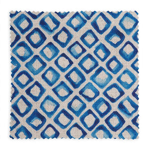 Riad linen by Bethie Tricks in blue, full repeat of a tile pattern