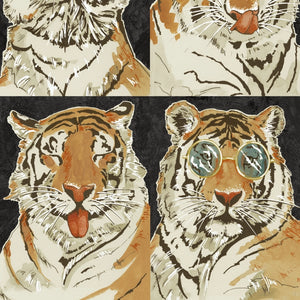 Roar Emotions wallpaper by Brand McKenzie in orange and cream, close-up of pop-art tiger faces