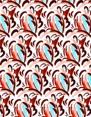 Rythme Sauvage linen by Claire de Quénetain in red, pattern sample of a hand-painted floral design