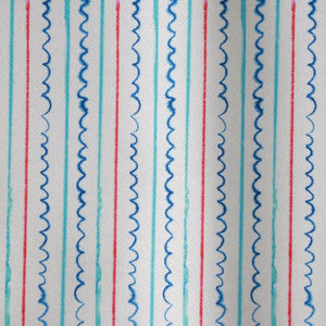 Sail Ahoy fabric by Seed Home Designs in blue, pattern sample of fine nautical stripes