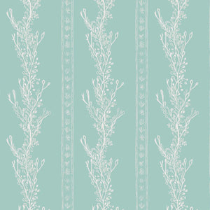 Gatty's Kelp Forest wallpaper by Annika Reed in mint green, pattern sample of kelp fronds