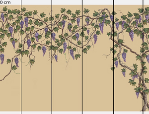 Seasons of the Vine wallpaper by Dami and Em Design in green, pattern sample of grape vines