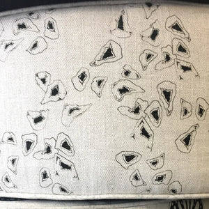 Seeds linen by Bethie Tricks in black and white, scattered seeds as a drum lampshade