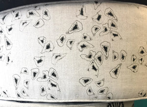 Seeds linen by Bethie Tricks in black and white, scattered seeds as a drum lampshade
