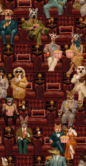 Showtime wallpaper by Brand McKenzie in red, detail of vintage theatre performers