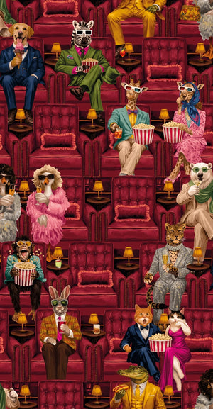 Showtime wallpaper by Brand McKenzie in red, close view of vintage theatre performers