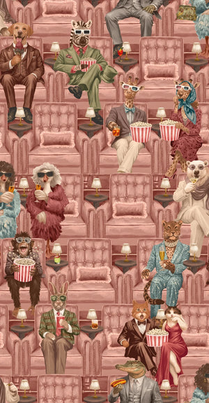 Showtime wallpaper by Brand McKenzie in pink, detail of vintage theatre performers