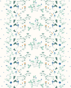 Simone wallpaper by Claire de Quénetain in white, full repeat of a hand-painted floral design