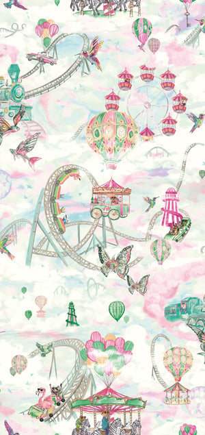 Sky Fair wallpaper by Brand McKenzie in white and pink, close-up of a pastel sky fair