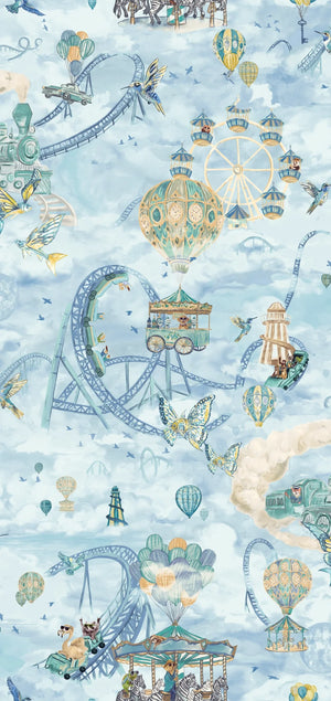 Sky Fair wallpaper by Brand McKenzie in pale blue, detail of a pastel sky fair