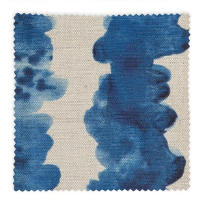 Small Waves Ink linen by Bethie Tricks in blue, full repeat of inky wave stripes
