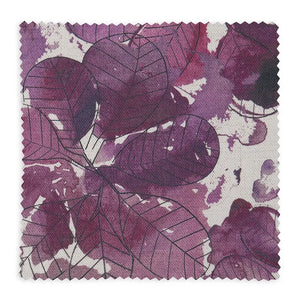 Smoke Bush linen by Bethie Tricks in purple, full repeat of smoke bush leaves