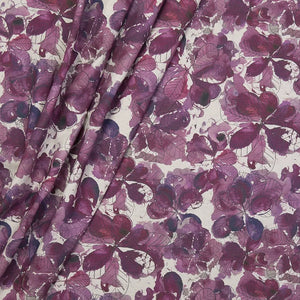 Smoke Bush linen by Bethie Tricks in purple, draped, showing smoke bush leaves