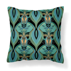 Soltar velvet by Tatie Lou in teal, a Deco arch pattern made into a cushion